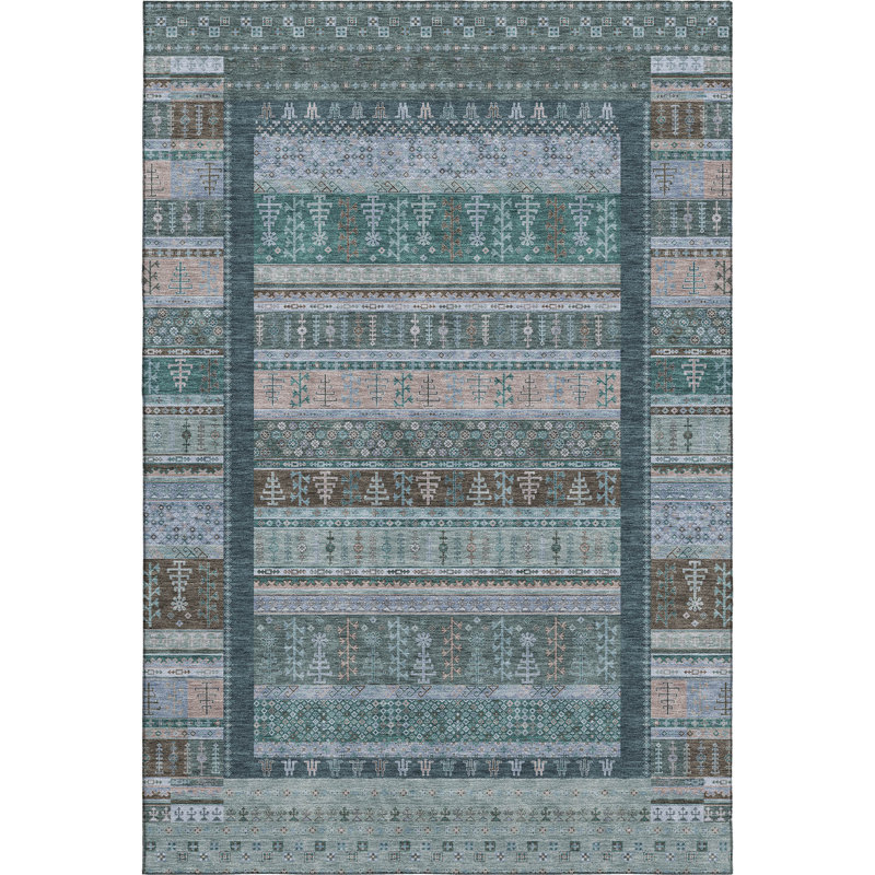 Premium Machine Washable Mayfield AMF2160 Striped Rug, Rectangle 9' x 12', Emerald