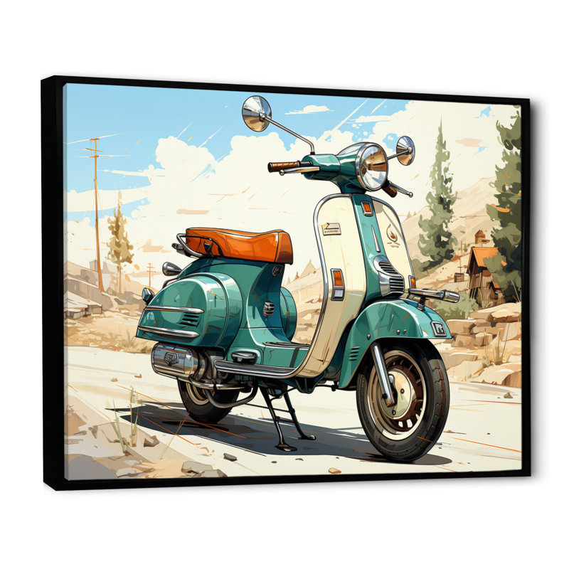 Green Scooter Retro Electric II, reproduction d'art sur toile, Cadre flottant noir, H 34 po x l 44 po x P 1,5 po