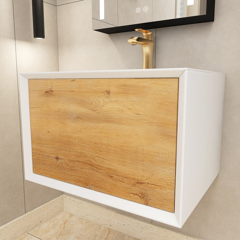 24 po X P 19 po P x 16 po Meuble-lavabo mural simple H en chêne avec plateau blanc uni