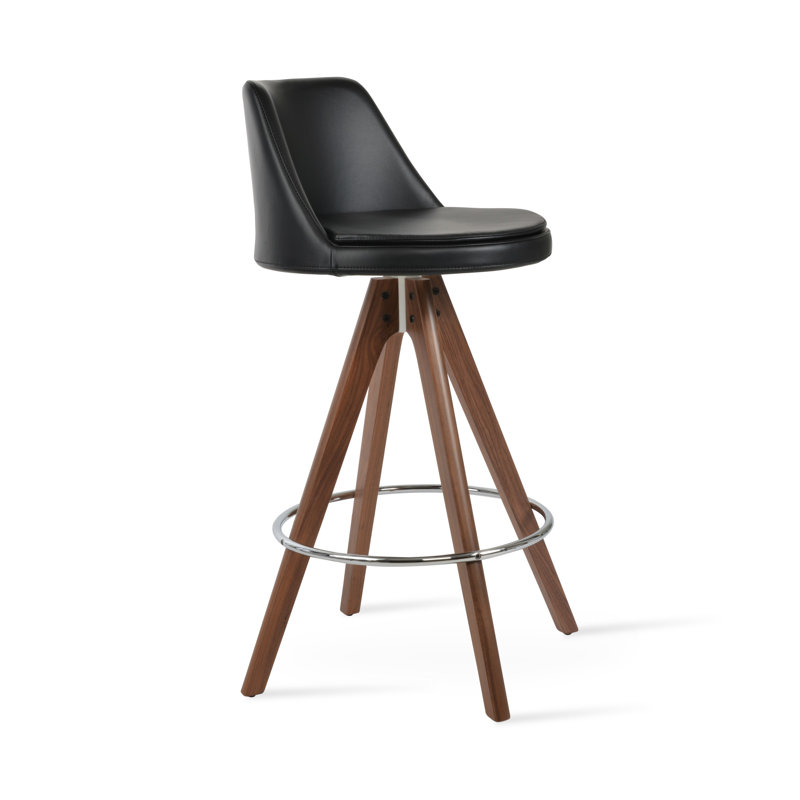 Tabouret de bar et de comptoir, Tabouret de comptoir (hauteur du siège de 23,5 po, Naturel, Similicuir noir