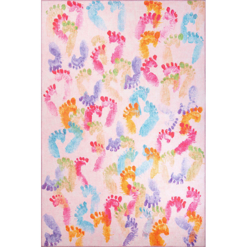Tapis décoratif rose, bleu, mauve pour enfant, Rectangle 3'10" x 5'3"