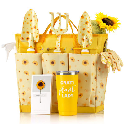 Sunflower Gardening Gifts For Women, Garden Tool Set, Heavy Duty Gardening Hand Tools With Garden Tool Bag,Yellow