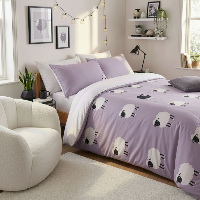 Elegant Lilac Single Quilt Cover Set, 55.1 x 78.7 inches | 70% Cotton, 30% Polyester, Machine Washable | Includes 1 Pillowcase (23.6 x 23.6 inches) with Envelope Closure & Duvet Cover with Button Closure | Soft & Stylish Bedding