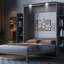 Grand lit escamotable mural avec tablettes-308099499-308099493