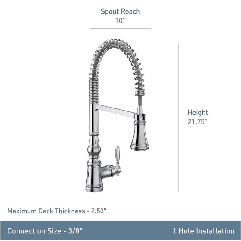 Moen Weymouth Pre-Rinse Spring Pull-Down Single Handle Kitchen Faucet, Chrome, No SenSor