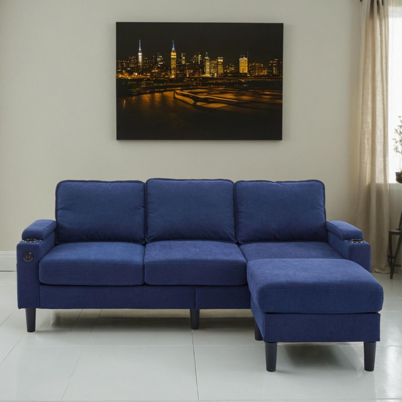 Canapé modulaire rembourré 2 pièces, Mélange de lin bleu