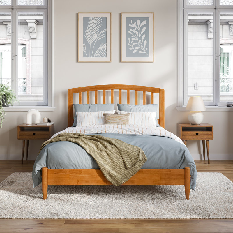 Lit plateforme en bois massif Audriel, Double, Caramel clair