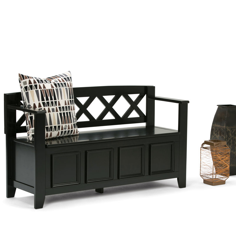 Banc de rangement pour hall d'entrée en bois massif, Noir