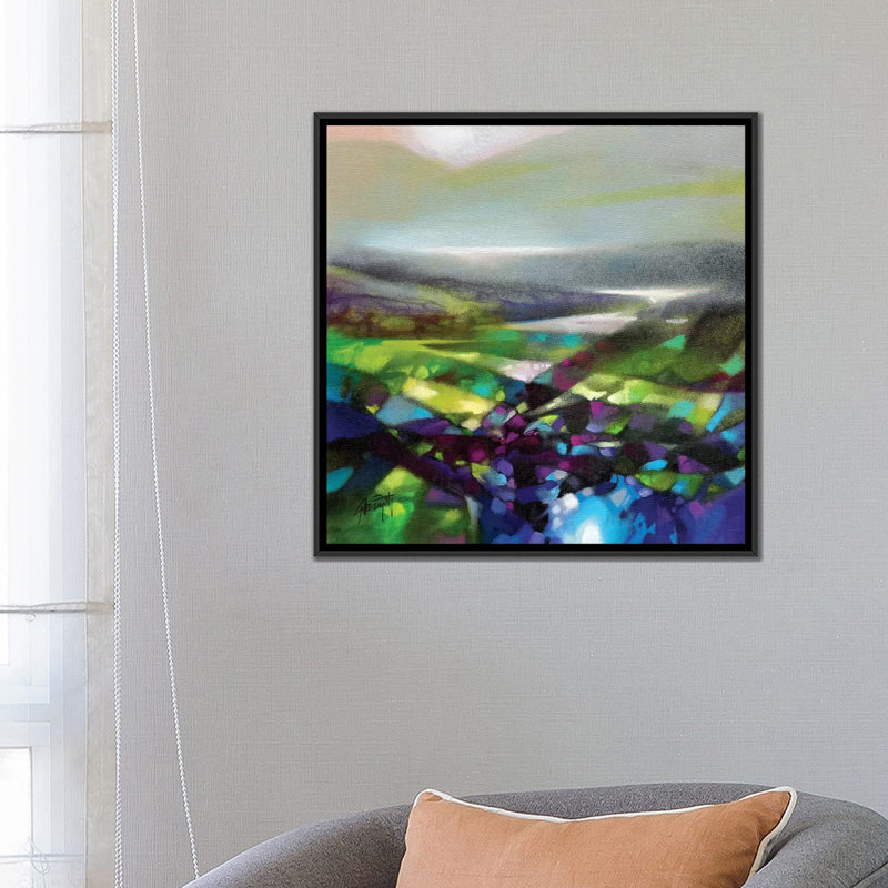 « displacement verts », reproduction sur toile, H 18 po x l 18 po x P 1,5 po, Toile avec cadre noir, Pas de tapis