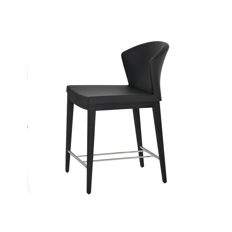 Capri Wood Counter & Bar Stool, Counter Stool (24" Seat Height), Wenge, Black Faux Leather