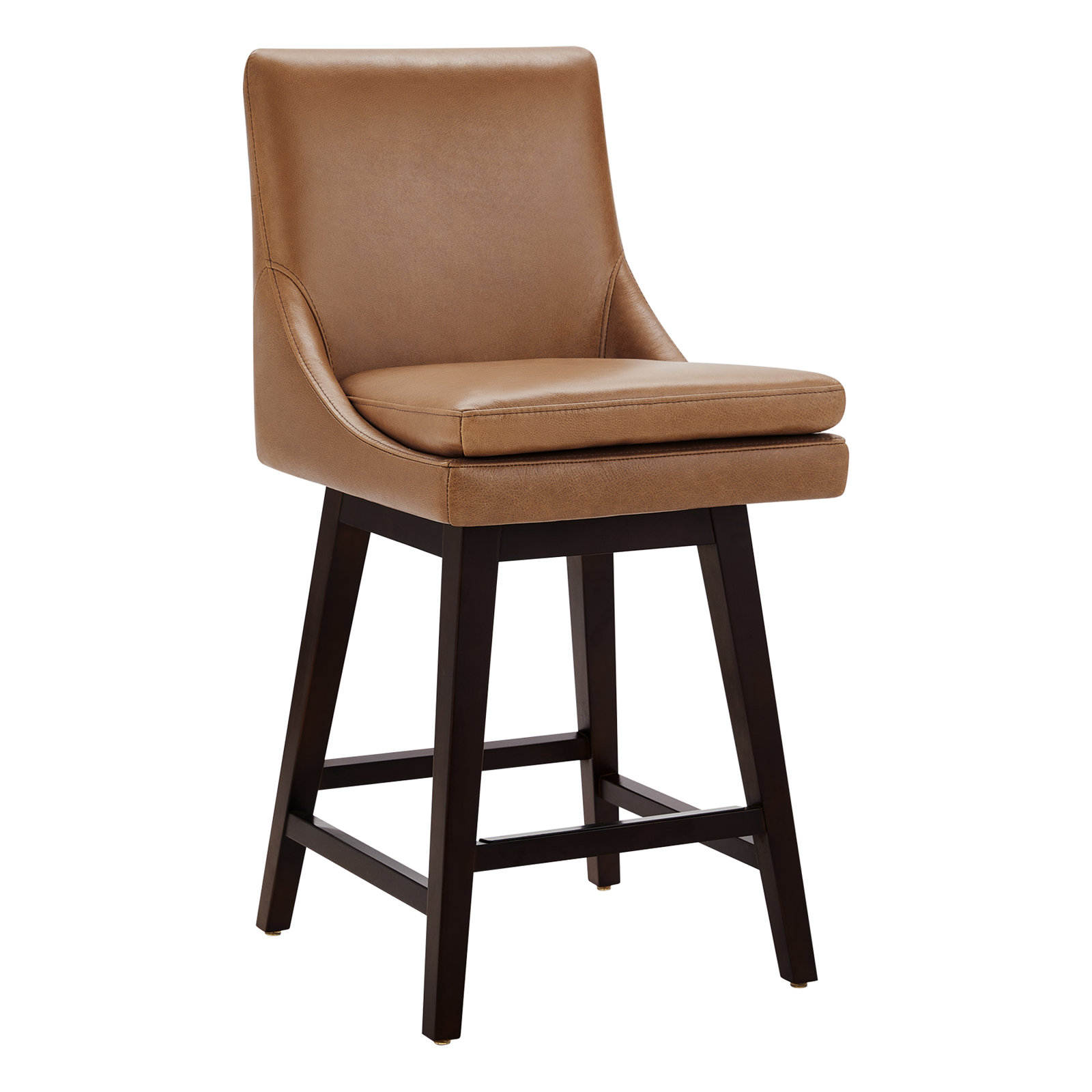 Zahara Neri Upholstered Swivel, Counter Stool (26" Seat Height), Marseille Brown Genuine Leather