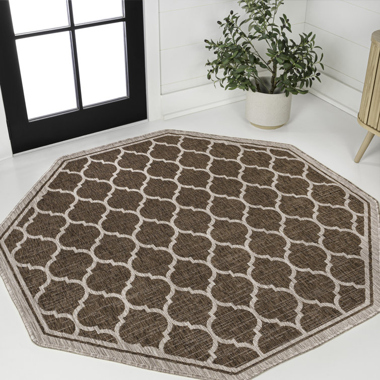 Hague Moroccan Trellis Textured Weave Espresso/Taupe Indoor/Outdoor Rug