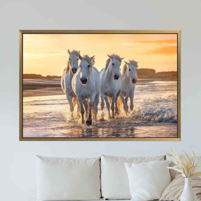 3D Horse Art: Majestic Running Horses on Beach Scene for Living Room or Office Decor