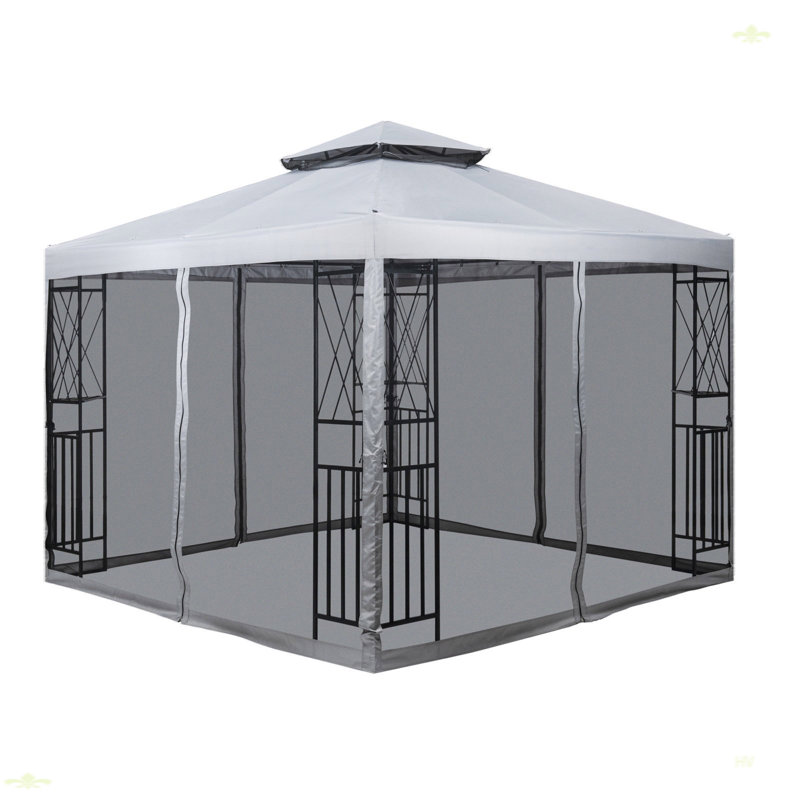 10' X 10' Patio Gazebo With Mosquito Net And Corner Shelves