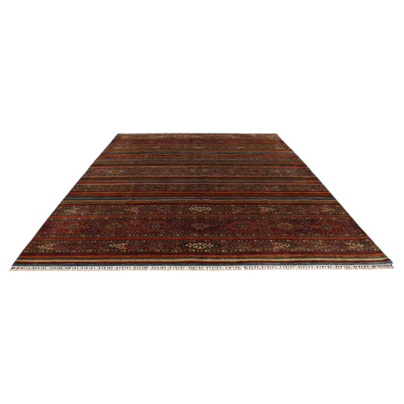 Tapis tribal rouge et multicolore 9 x 12