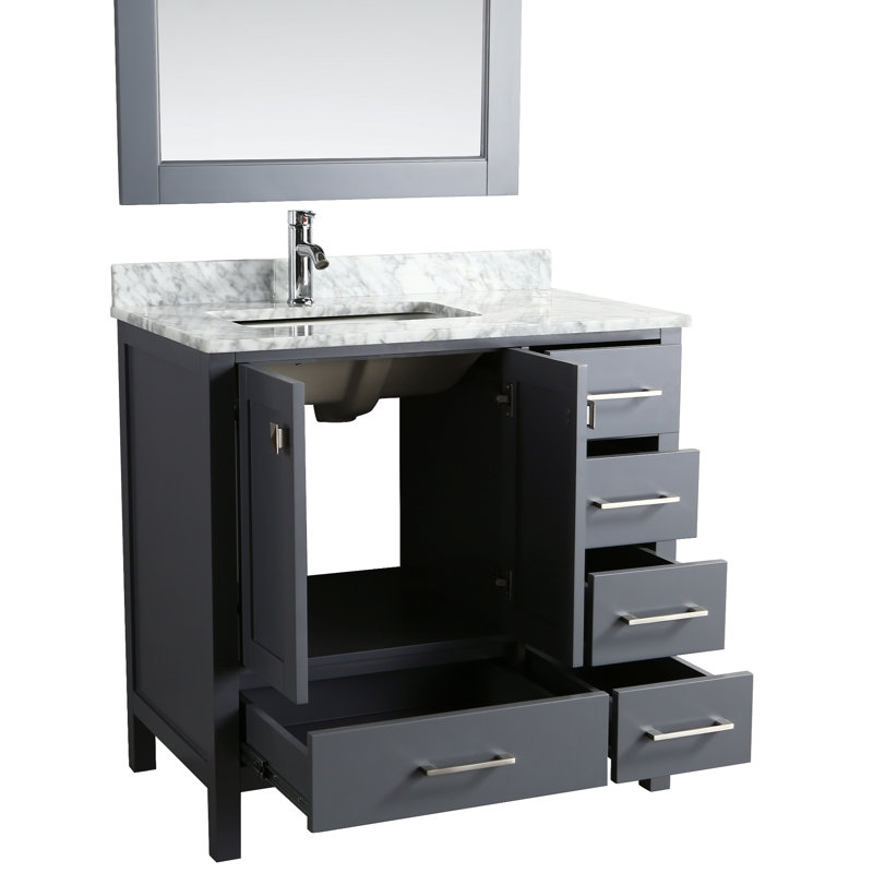 Ensemble de meuble-lavabo simple 36" avec miroir London Hyde, Gris