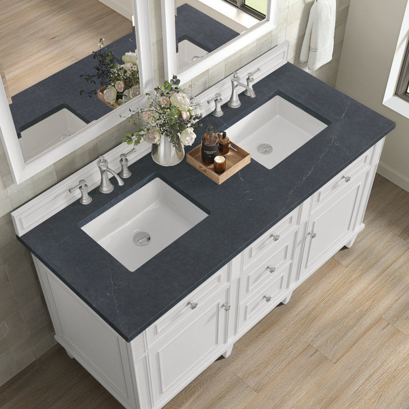 Lorelai 60'' W Double Vanity, Charcoal Soapstone, Bright White, 8" Widespread