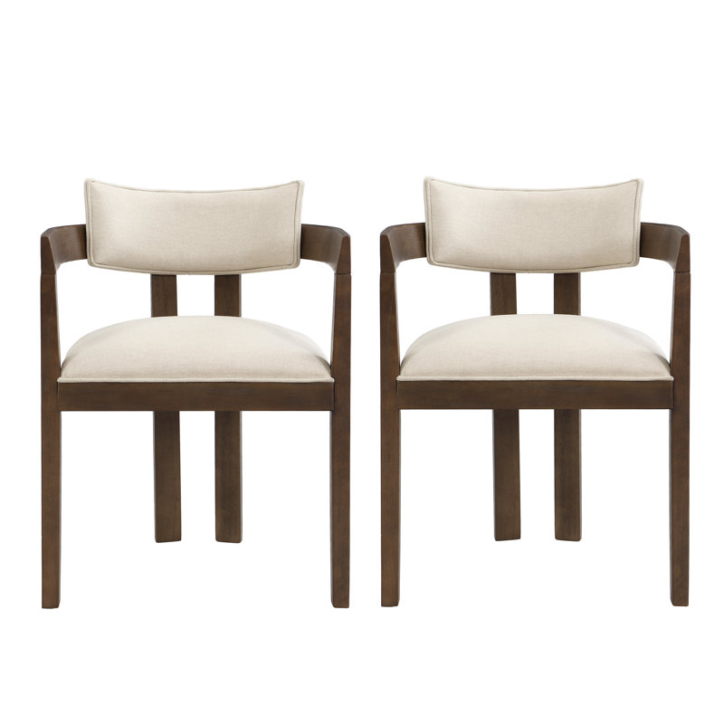 Chaise rembourrée en bois Lyddia, Tissu beige / structure en noyer, 2