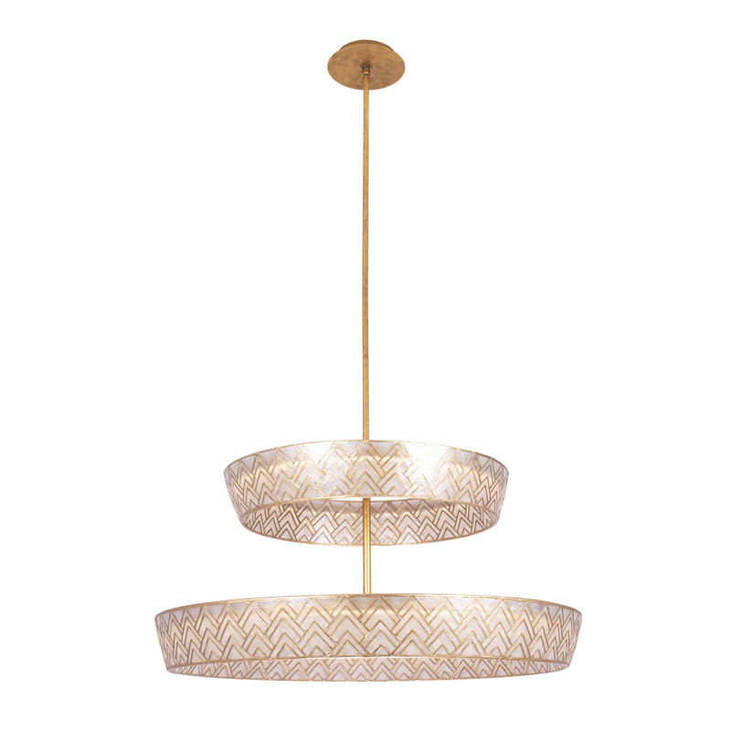 Lustre à étages Geo 28 po à 2 lumières DEL, fini feuille d'or oxydée