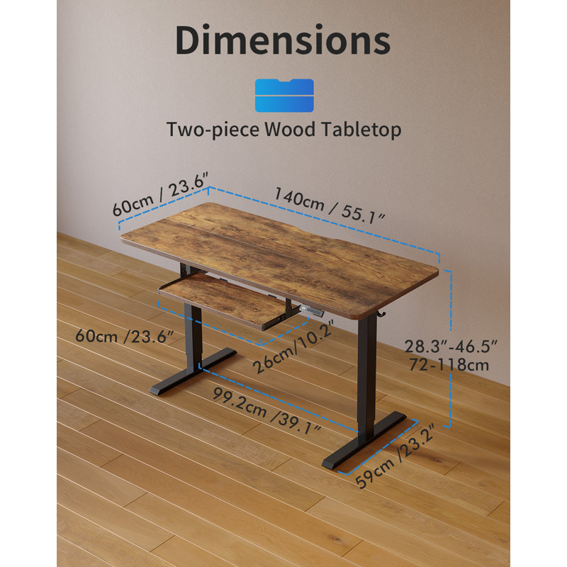 Iya Adjustable Metal Base Standing Desk, 46'' H x 55'' W x 24'' D