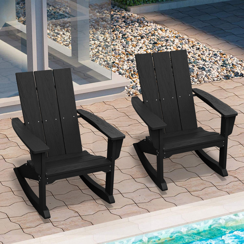 Chaise Adirondack à bascule en PEHD Wolak (ensemble de 2), Noir, noir, noir, noir
