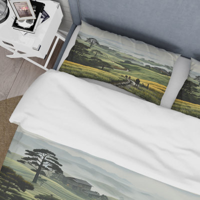 Ensemble de housse de couette en microfibre / polyester Countryside Foggy Green Hillside