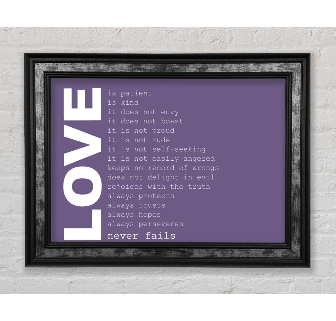 Loyalton Love Quote Love Never Fails Lime Green Gerahmter Druck Wandkunst