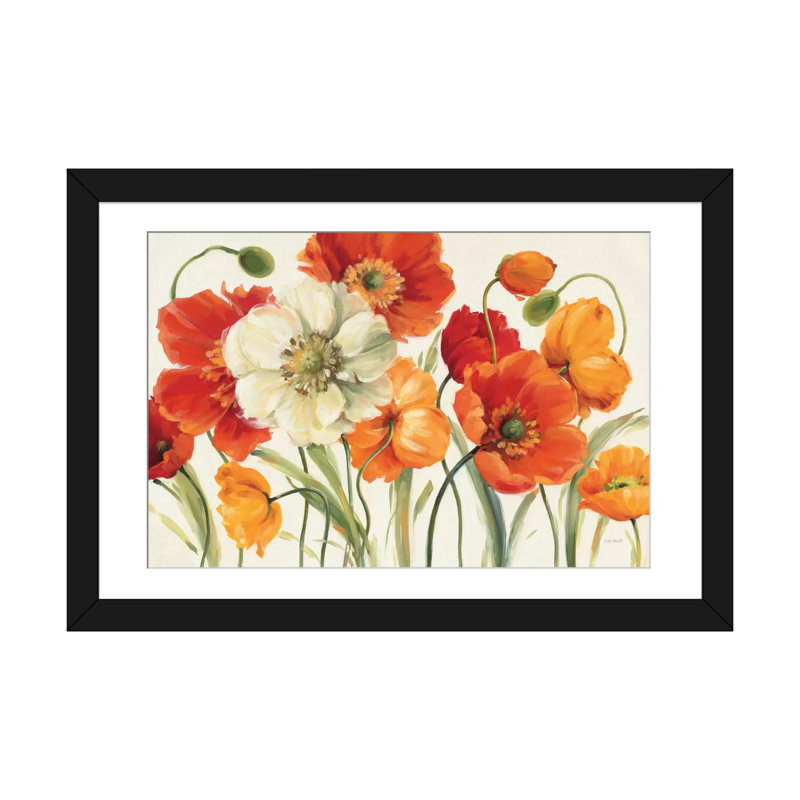 «Poppies Melody I» par Lisa Audit - impression sur toile tendue, H 16 po x l 24 po x P 1 po, Impression encadrée, Noir