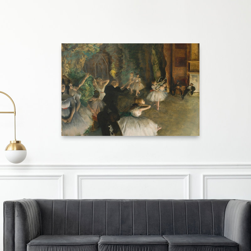 La répétition du ballet sur scène, vers 1874. Estampe d'art mural contemporain abstraite impressionniste., H 40 po x l 60 po