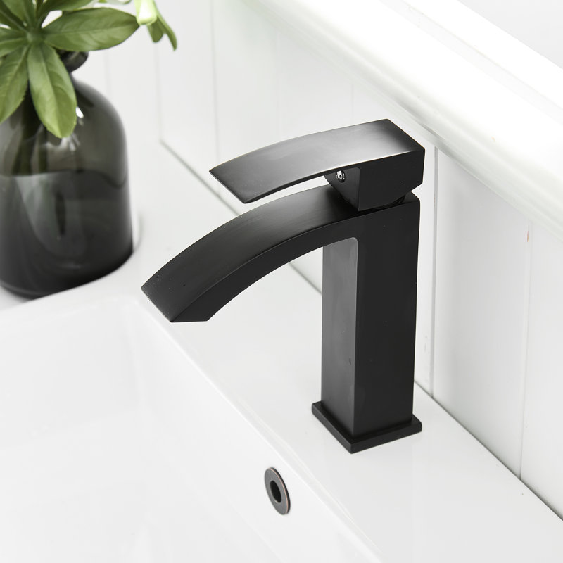 Robinet de lavabo de salle de bain noir brossé, robinet monotrou monté sur le comptoir avec lavabo latéral en céramique et corps en alliage d'aluminium