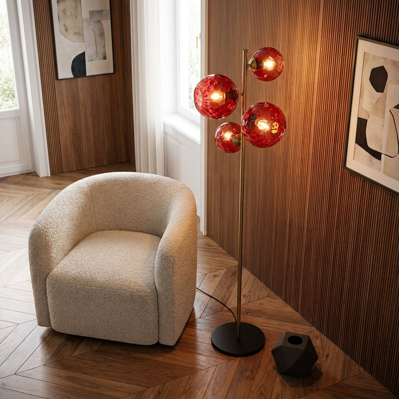 Lampe sur pied Lumina à 4 lumières avec globe en verre doré