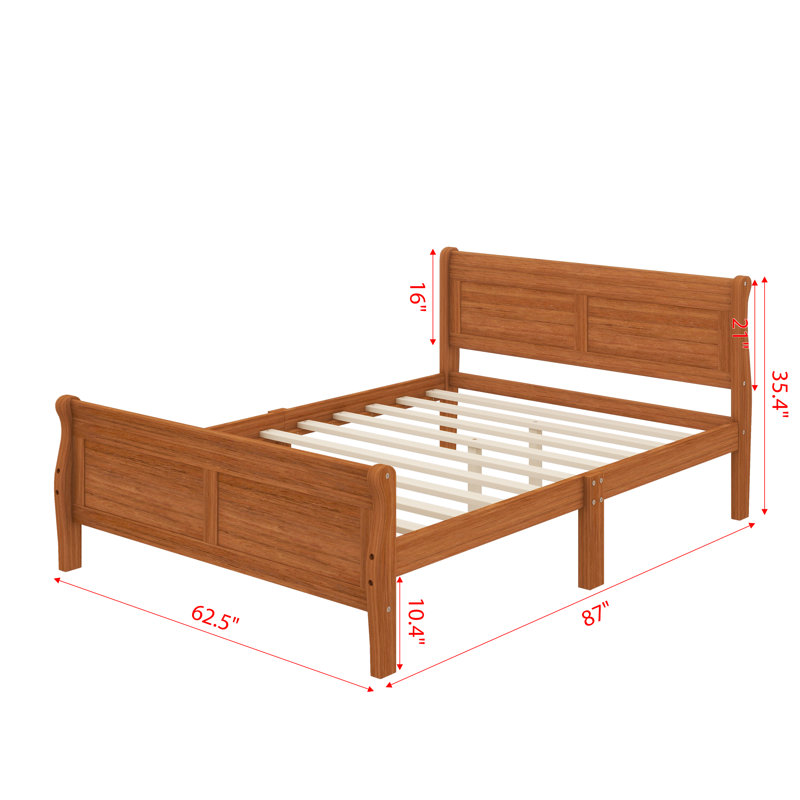 Wooden Platform Bed With A Comfortable Headboard And Sturdy Wooden Slat Support System, Full, Oak