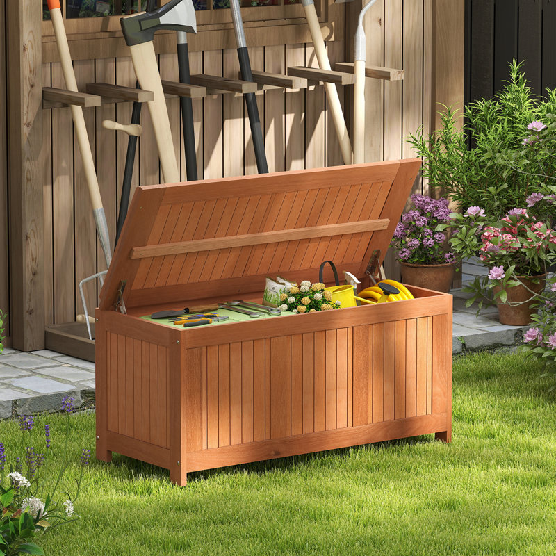 Costway 113.5cm W 220L Solid Wood Deck Box in Brown