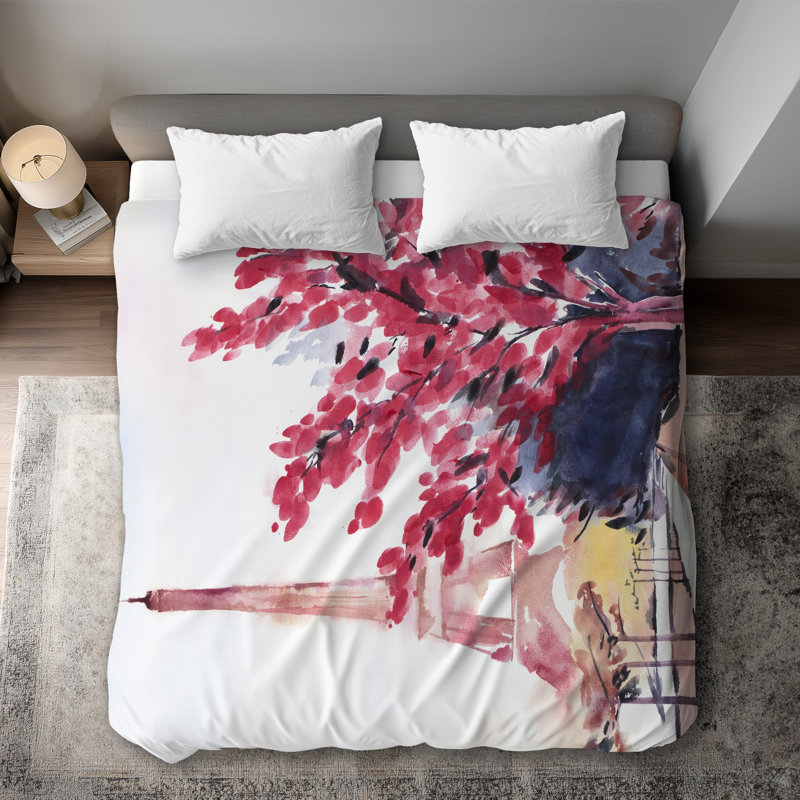 Paris & Eiffel Scene Red Scenic Duvet Cover | Home Decor
