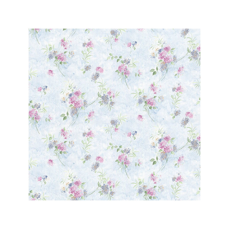 Mini-papier peint 32,7 pi x 20,5 po Heilyn, Bleu / cerise de Virginie / rose / mauve