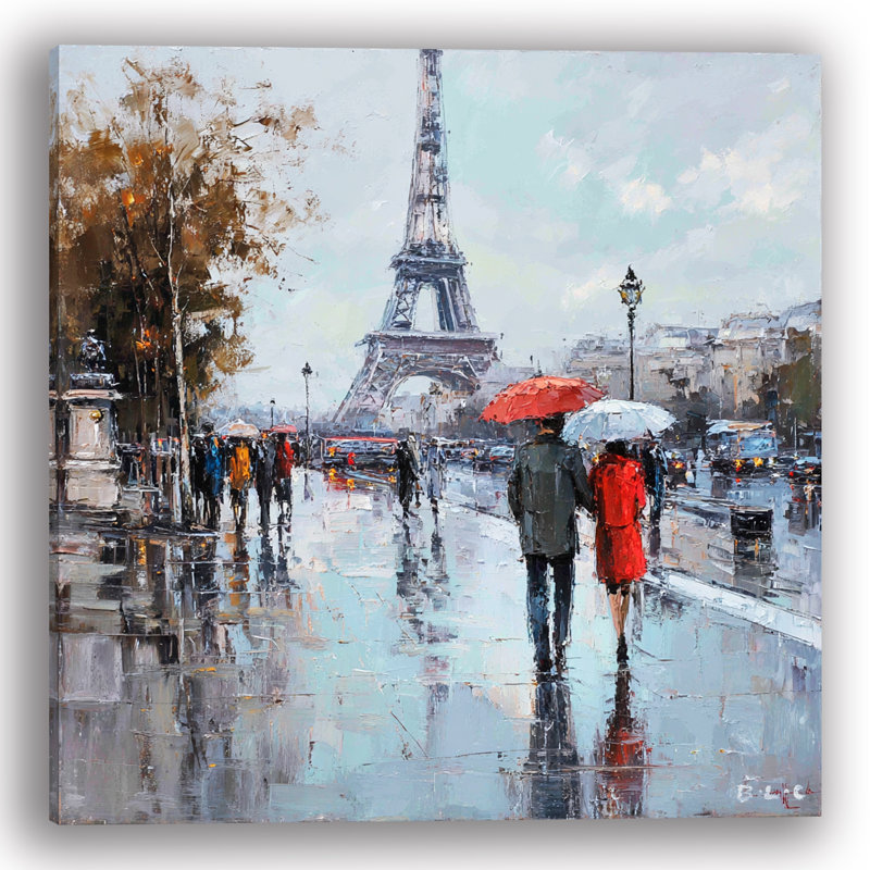 «Paris Stroll in the Rain», art mural sur toile tendue