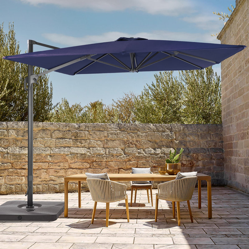 Parasol rectangulaire en porte-à-faux avec base lestée 138 po x 108 po Ritvi, Bleu marine