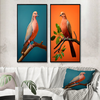 Coral Companion Dove - Dove Canvas Art Print Set Of 2