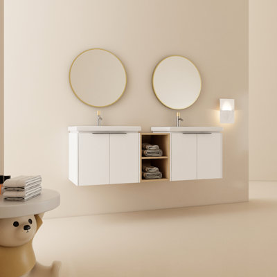 Meuble-lavabo de salle de bain 60 po avec double vasque et tablette en céramique