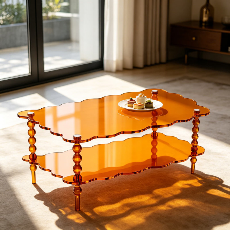 Table basse en acrylique, table de salon à 2 niveaux avec rangement, table de bout de style Mid-Century moderne, table de bout transparente pour petits espaces, assemblage facile
