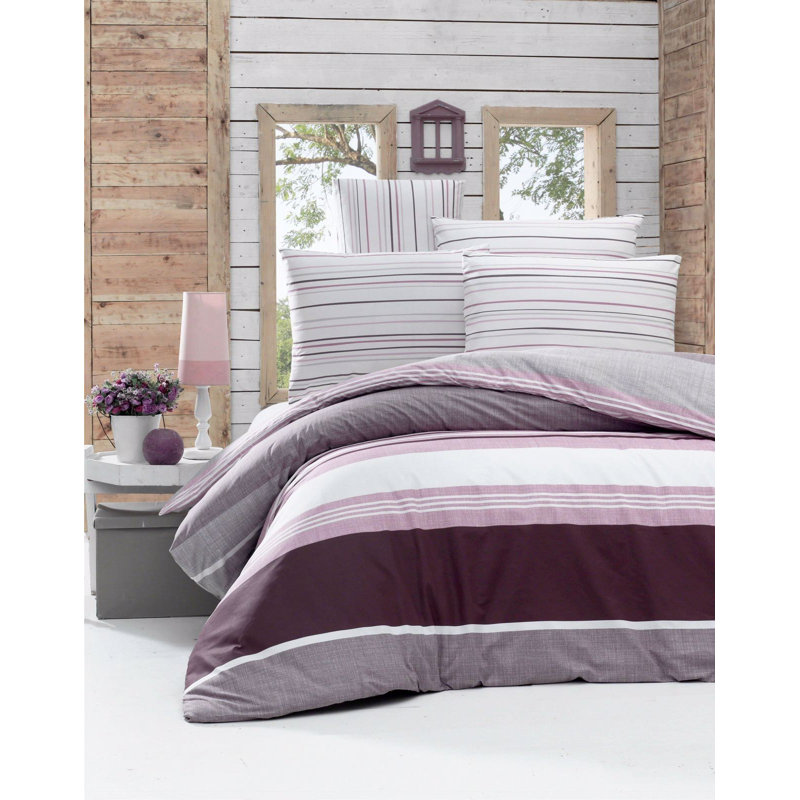 Ensemble de housse de courtepointe de qualité supérieure, 100% coton Ranforce, 94,5 po x 86,6 po | 145 fils au pouce carré, lavable à la machine | Comprend 2 taies d'oreiller (19,7 po x 31,5 po) | Design élégant blanc et lilas pour un décor de chambre à coucher luxueux