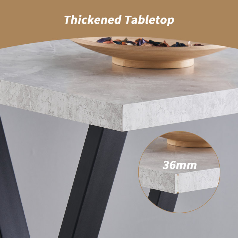 Mattias 120CM Rectangular Bar Table Black Metal Legs Dining Table, Grey