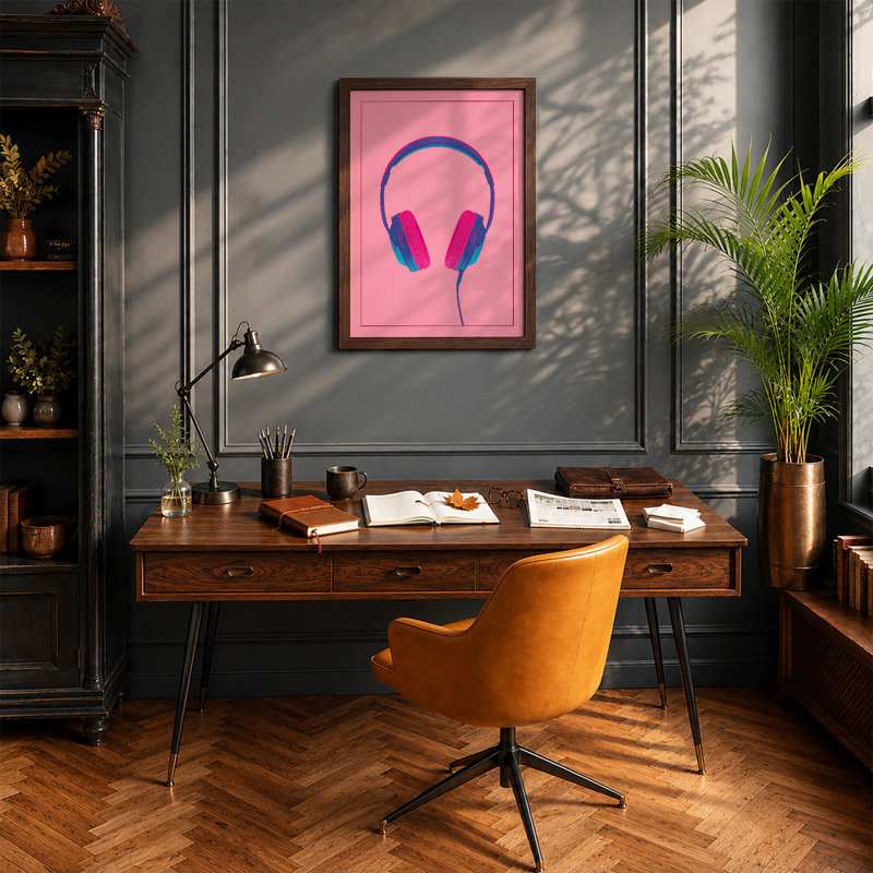 Pop Headphones Modern - Framed Print, Walnut, A4 - 29.7 x 21.0 cm