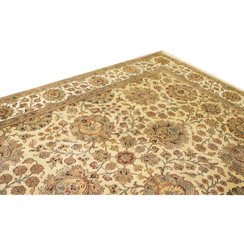 Hand Knotted Wool Area Rug in Gold And Ivory