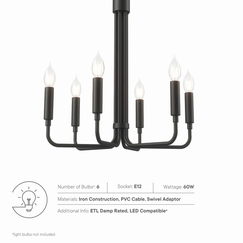 Black 6-Light Chandelier with Ceramic Lamp Holders