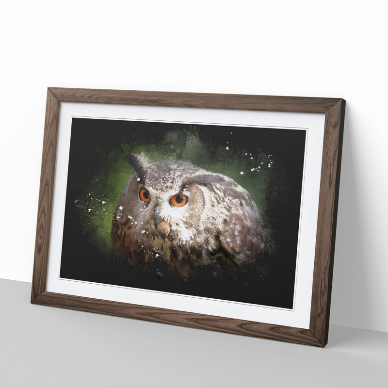 Great Horned Owl Vol.2 - Picture Frame Graphic Art, Walnut Framed, 36cm H x 48cm W x 2cm D