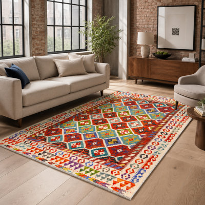 Geometric Cotton and Chenille Flatweave Area Rug