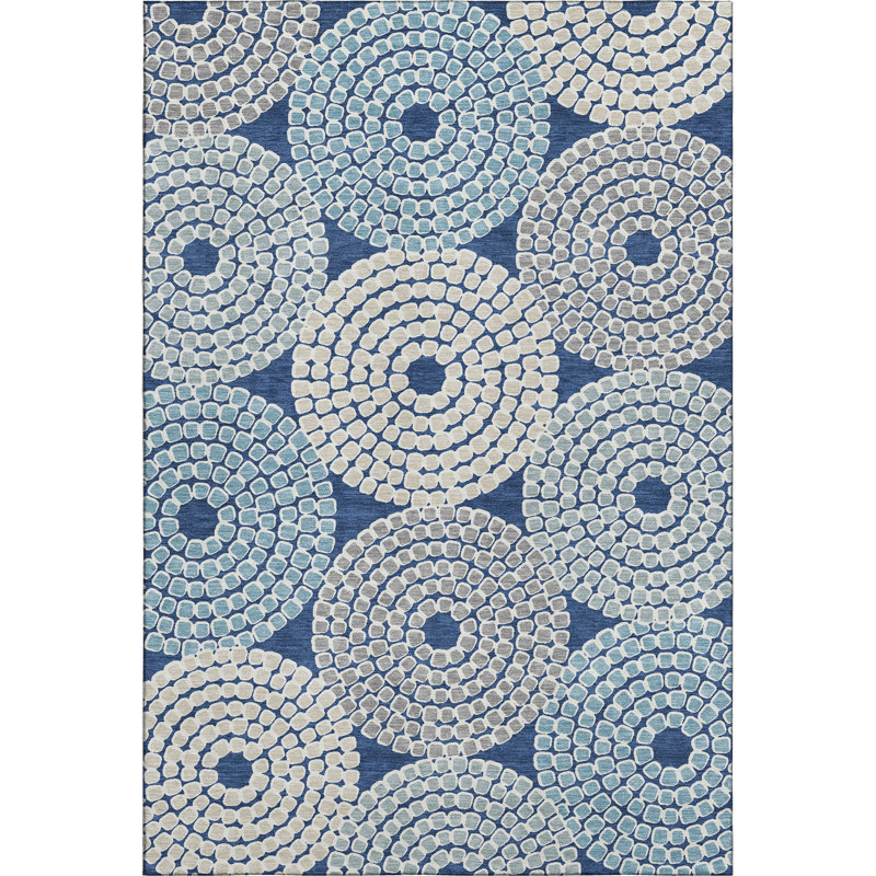 Tapis bleu marine de qualité supérieure lavable à la machine Prisco, Rectangle 10 pi x 14 pi