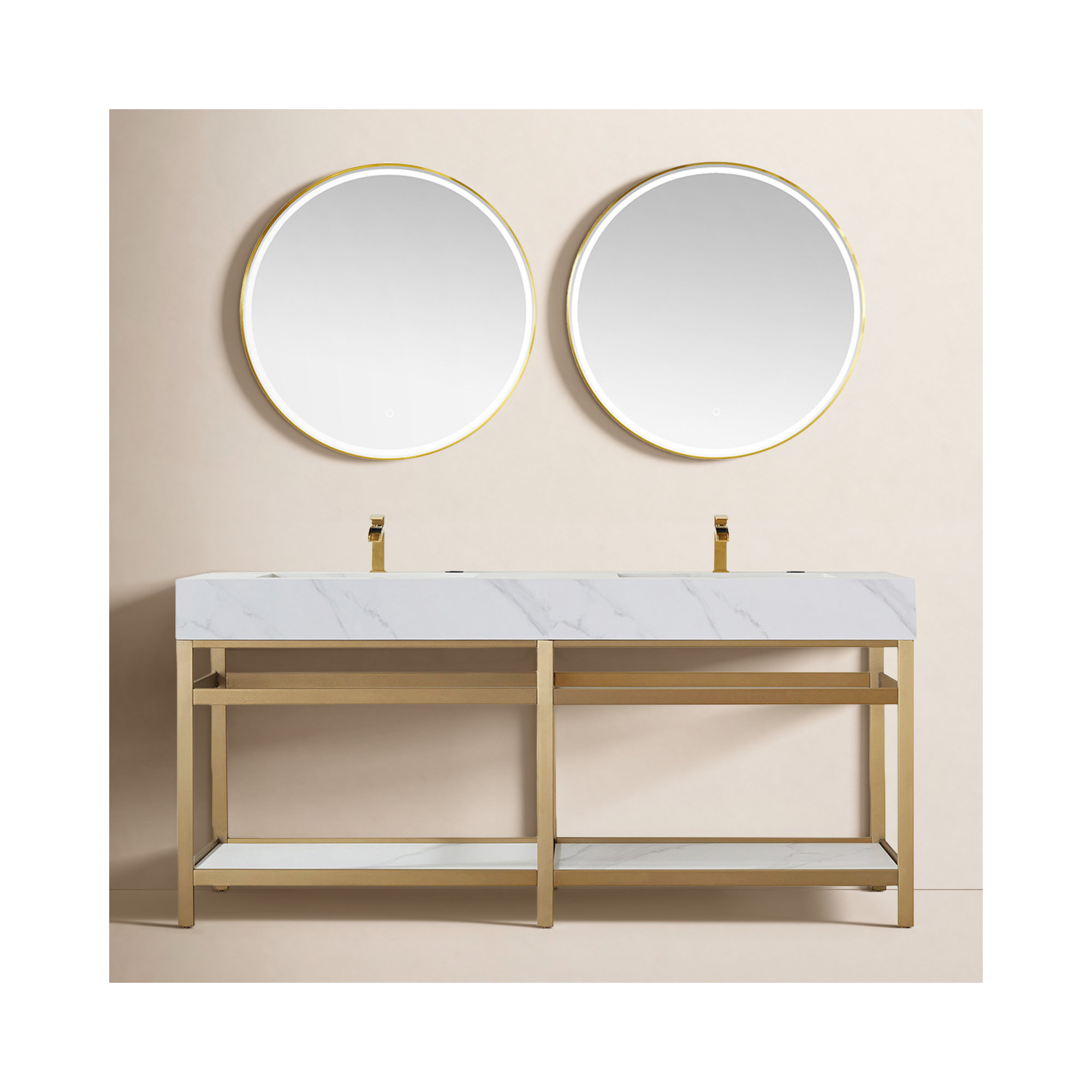 Bilbao 72'' Double Bathroom Vanity, Brushed Gold, VNOV2104