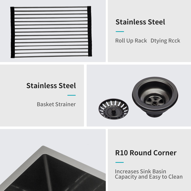 32" Gunmetal Black Stainless Steel Undermount Single Bowl Kitchen Sink
